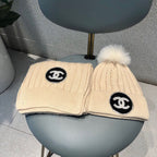 SET BEANIE HAT AND SCARF IN BISQUE BEIGE WOOL 424022