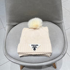SET SCARF AND HAT IN BISQUE BEIGE CASHMERE AND RABBIT FUR 433245