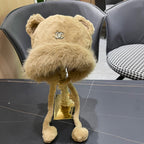 BEANIE HAT IN CAMEL BROWN FLEECE AND WOOL 433163