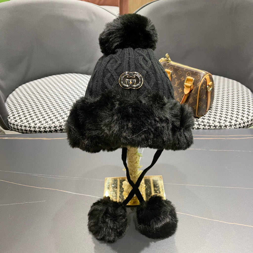 DEERSTALKER HAT IN BLACK WOOL AND FLEECE 434696