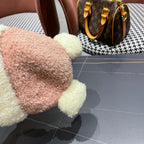 BEANIE HAT IN BLUSH PINK MIX WHITE WOOL AND RABBIT FUR 437686