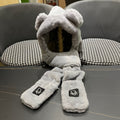 PLUSH WARM HAT IN GRAY RABBIT FUR WITH FOX EARS 439586