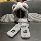 PLUSH WARM HAT IN GRAY RABBIT FUR WITH FOX EARS 439586