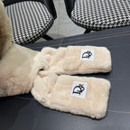 PLUSH WARM HAT IN BEIGE RABBIT FUR WITH FOX EARS 439588