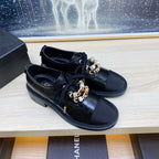 CC COMBAT OXFORD SHOES IN BLACK WRINKLED CALFSKIN AND GROSGRAIN WITH FAUX PEARL