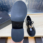 CC COMBAT OXFORD SHOES IN BLACK WRINKLED CALFSKIN AND GROSGRAIN WITH FAUX PEARL