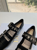 PUNK BALLET FLAT IN BLACK SUPPLE CALFSKIN