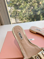 SLIDE SANDALS ATTACHED DIAMOND IN GOLD METALLIC LAMBSKIN