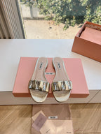 SLIDE SANDALS ATTACHED DIAMOND IN GOLD METALLIC LAMBSKIN
