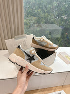 RUNNING SOLE SNEAKERS IN SILVER GLITTER AND PECAN PIE SUEDE BLACK CALFSKIN STAR