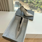 ZIPPER POINTED-TOE HIGH PUMPS IN BEIGE SUEDE ATTACHED SILVER CRYSTAL
