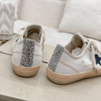 V-STAR SNEAKERS WHITE CALFSKIN WITH BLACK GLITTER STAR