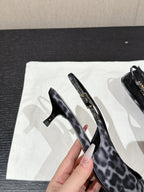 SL CHERISH LEOPARD SLINGBACK BLACK-WHITE CANVAS