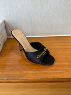 PEEP TOE SANDAL 25S HEELS 10CM IN BLACK SATIN