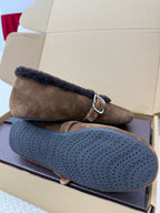 ALAIA 25S SHEARLING BALLET FLATS IN DARK BROWN SUEDE