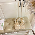 STRETCH LACE-UP FLAT SANDAL IN WHITE CREAM METALLIZED MESH AND LEATHER