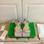 LACE-UP FLAT SANDAL IN SILVER METALLIZED MESH AND LEATHER WITH RHINSTONES