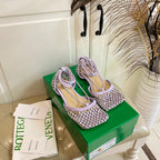 LACE-UP FLAT SANDAL IN LIGHT PURPLE METALLIZED MESH AND LEATHER WITH RHINSTONES