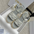 DWAY WEDGE SANDAL 25S 95MM IN GRAY EMBROIDERED COTTON RAFFIA SOLE