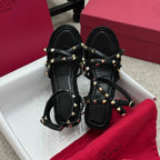 VLTN HIGH WEDGE STUDDED SANDALS 25S 100 MM IN BLACK CALFSKIN