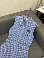 SLEEVELESS CHECKED DRESS WITH MATCHING BELT