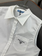 WHITE SLEEVELESS BUTTON-UP SHIRT