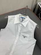 WHITE SLEEVELESS BUTTON-UP SHIRT