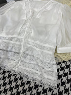 DIOR NEW DESIGN V-NECK LACE BLO WITH PUFF SLEEVES