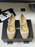 BALLERINAS IN WHITE MIX PEANUT BROWN RAFFIA