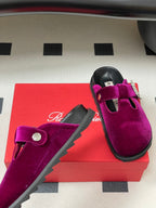 ROGER VIVIER 25S VIV' RANGERS MULES IN DARK MAGENTA VELVET EMBELLISHED CRYSTALS