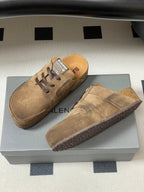 BALENCIAGA 25S MULES BIRKENSTOCK IN CARAMEL BROWN SUEDE