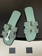 HM 25S ORAN SANDAL IN DUSTY MOSS GREEN SUEDE AND LAMBSKIN