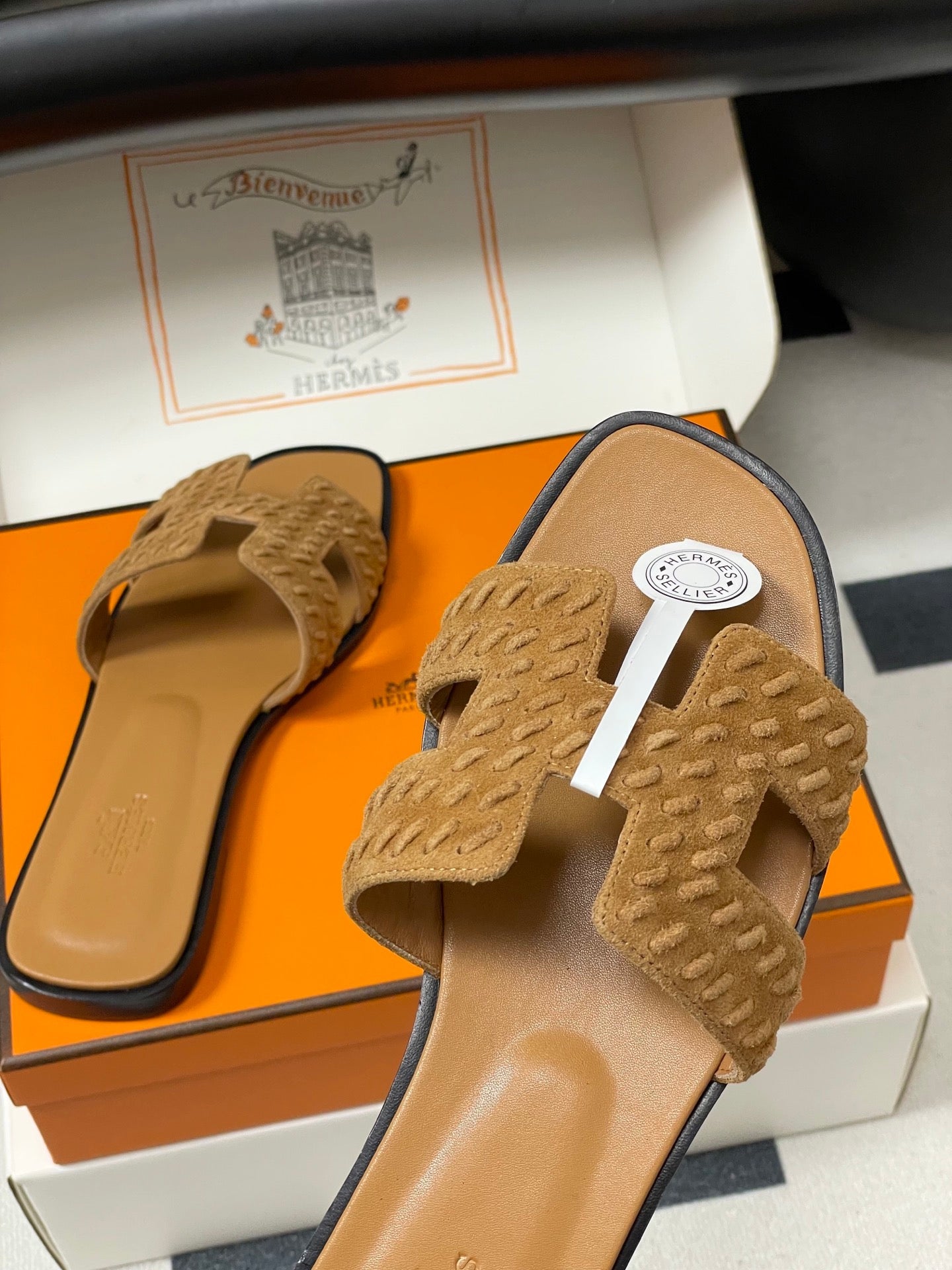 HM 25S ORAN SANDAL IN LIGHT BROWN SUEDE AND LAMBSKIN