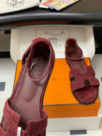 HM 25S SANTORINI SANDAL IN DARK RED SUEDE AND LAMBSKIN