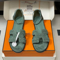 HM 25S SANTORINI SANDAL IN MUTED MINT GREEN SUEDE AND LAMBSKIN