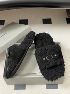 BALENCIAGA 25S SLIPPERS IN BLACK SUEDE AND WOOL