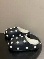 BALENCIAGA 25S FUR-LINED MULES IN BLACK AND WHITE FAUX LEATHER