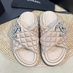 Women's slippers with two crossed straps sheepskins beige cream