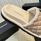 New Style Diamond Buckle Double C Thick Bottom Slippers Beige Cream Sheepskin