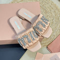 Women's Pastel Pink Leather Diamond Slippers