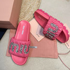 Neon Pink Sheepskin Diamond Slippers