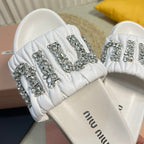 White Sheepskin Diamond Slippers