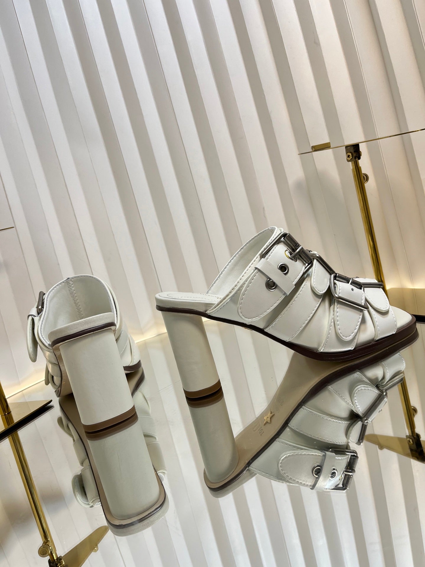 PUNK HEEL SLIDES 25S 80MM IN WHITE CALFSKIN