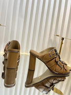PUNK HEEL SLIDES 25S 80MM IN BROWN CALFSKIN