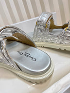 DIORACT SLIDES 25MM IN SILVER PATENT CALFSKIN