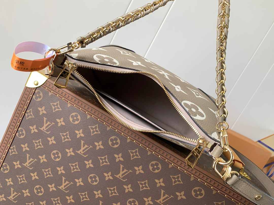 LV Boulogne PM 29cm Gray Cream Embossed Cowhide GHW