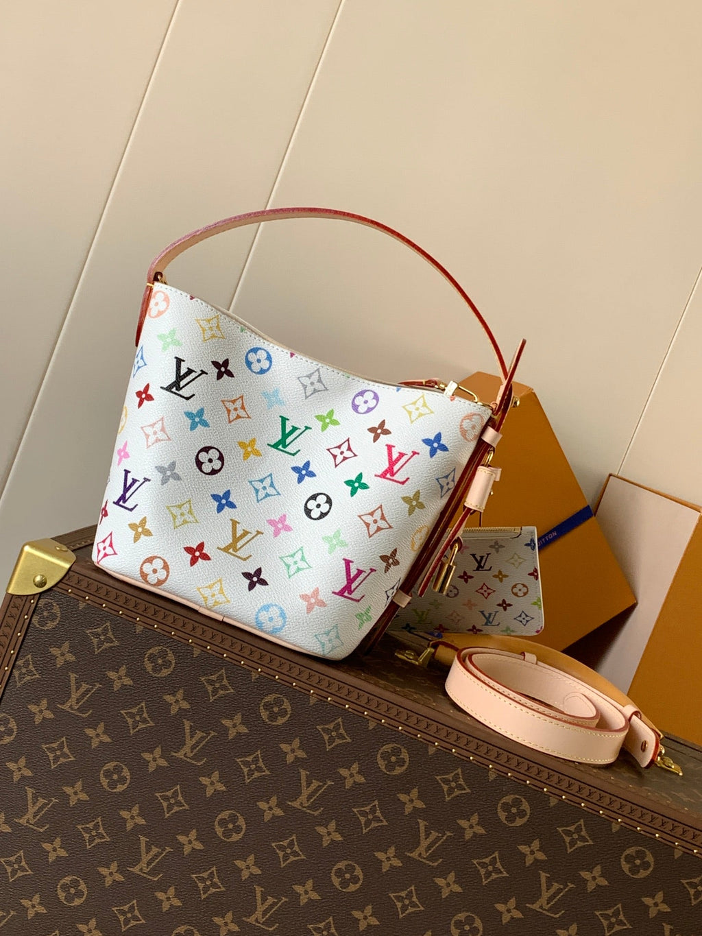 LV All In BB 16cm White Beige Monogram Canvas Cowhide