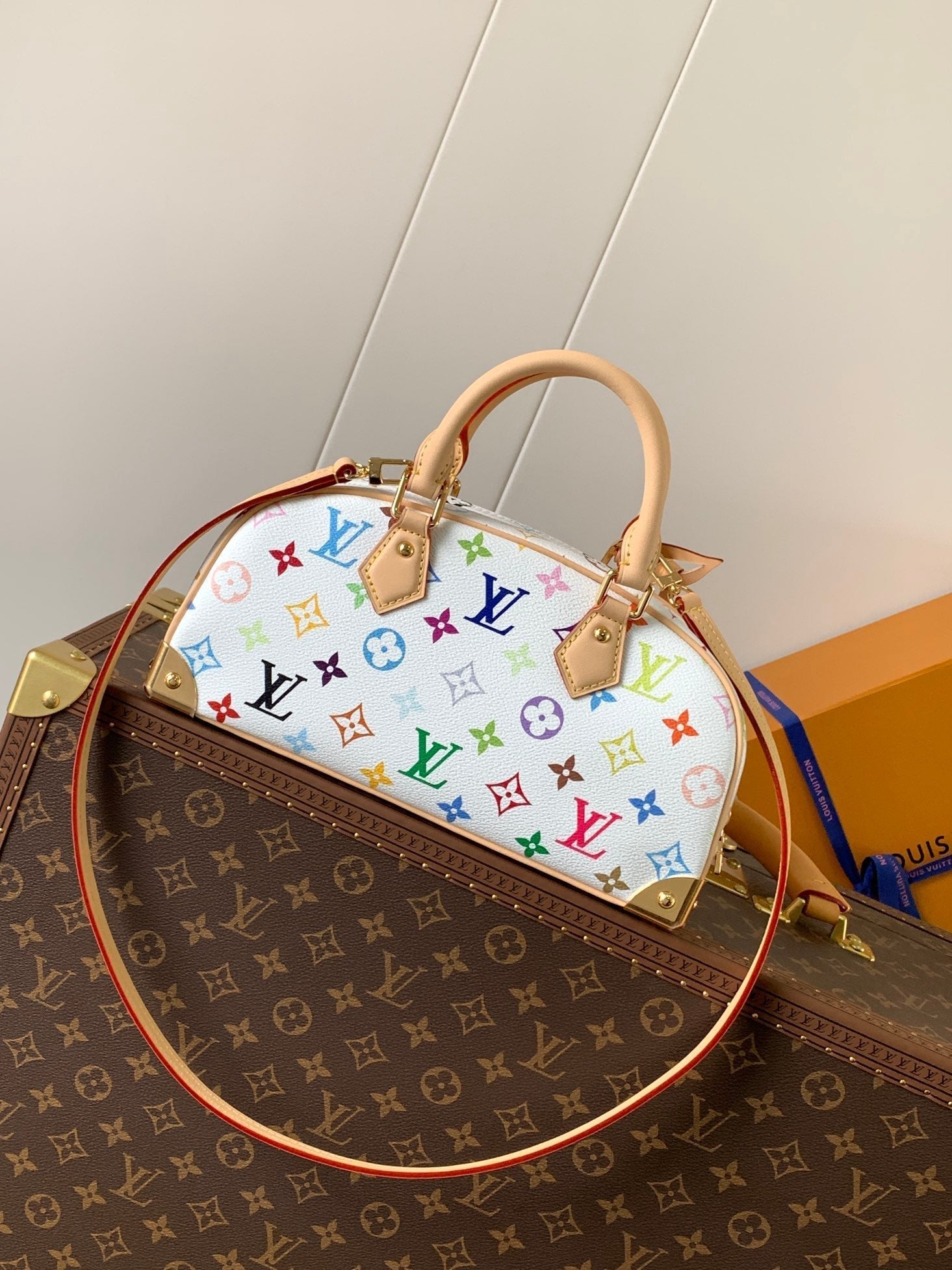 LV Handbag East West White Beige Monogram Canvas Cowhide