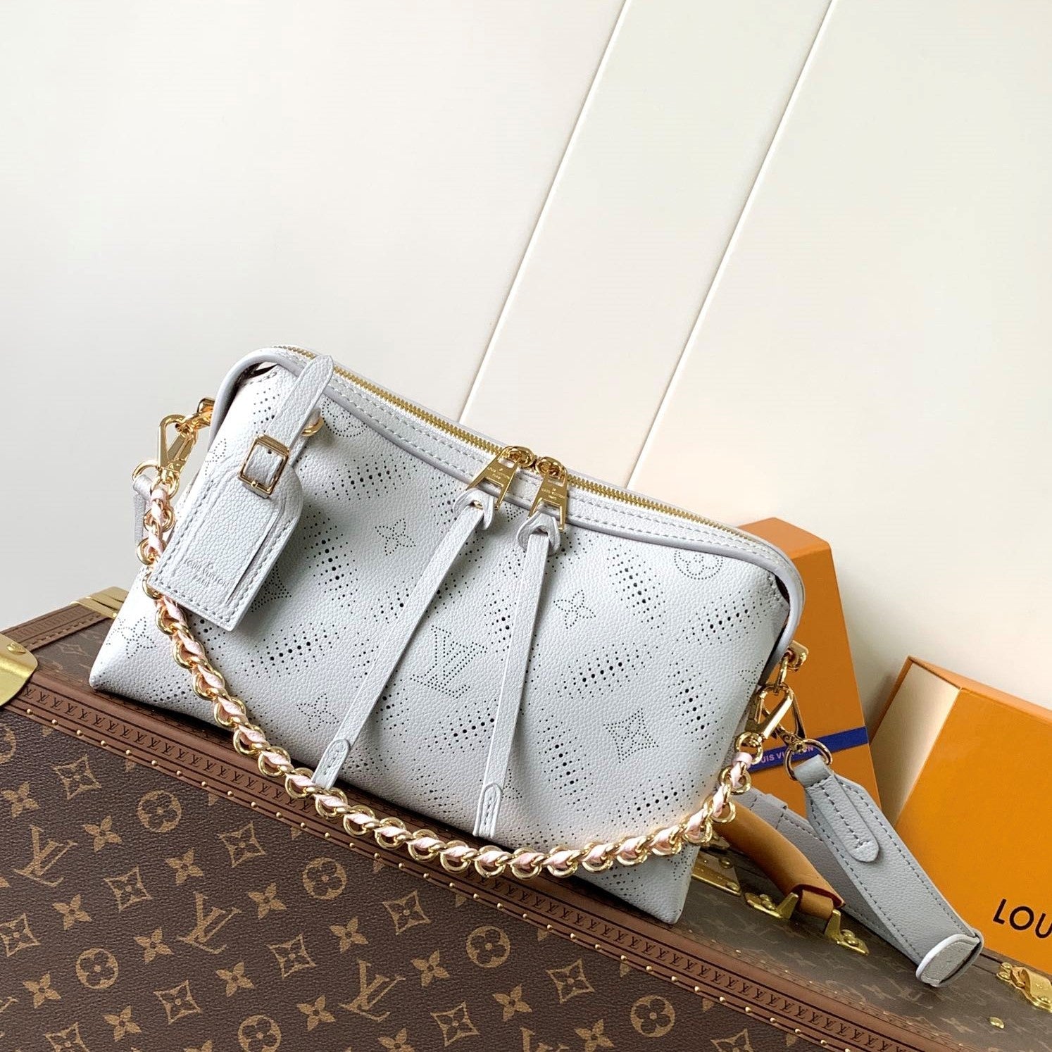 LV M13157 Hand It All PM Light Grey Perforated Mahina Calfskin