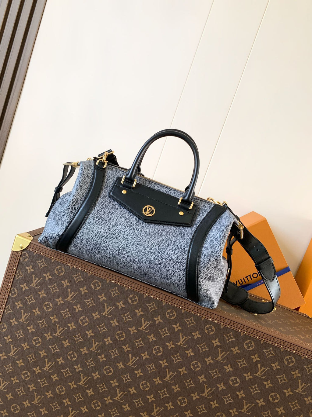 LV Nano LV Biker 38cm Black Light Gray Sheepskin & Cowhide Metal